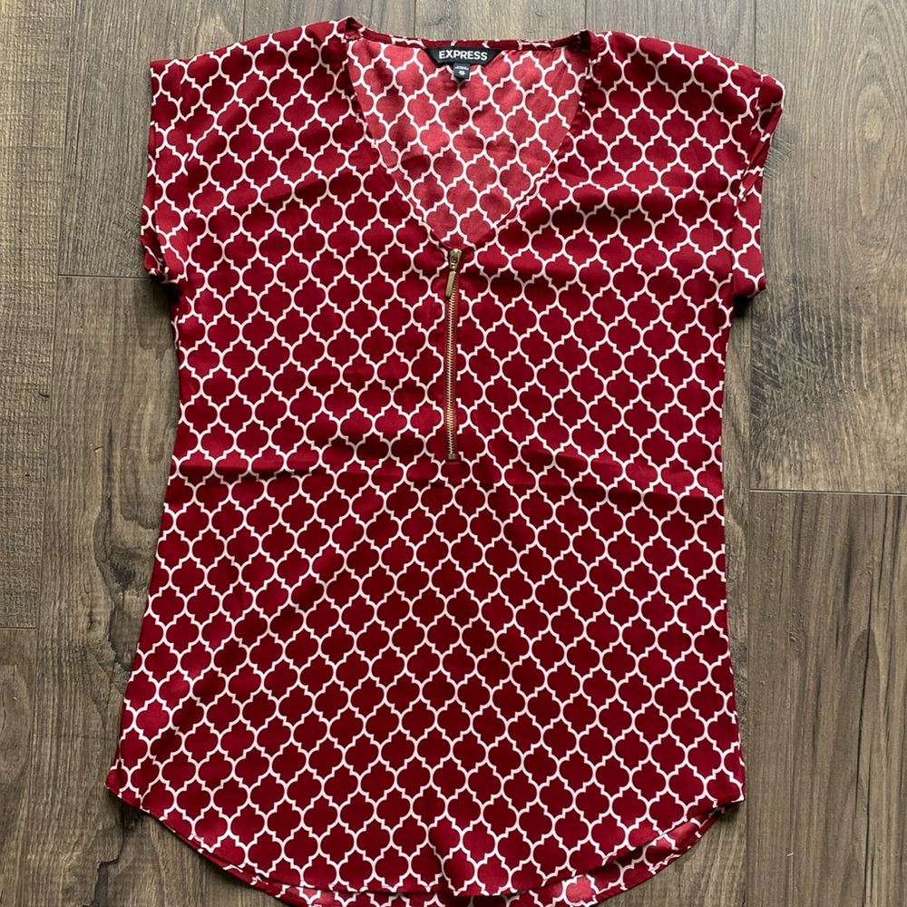 Express Red Print Zip Top